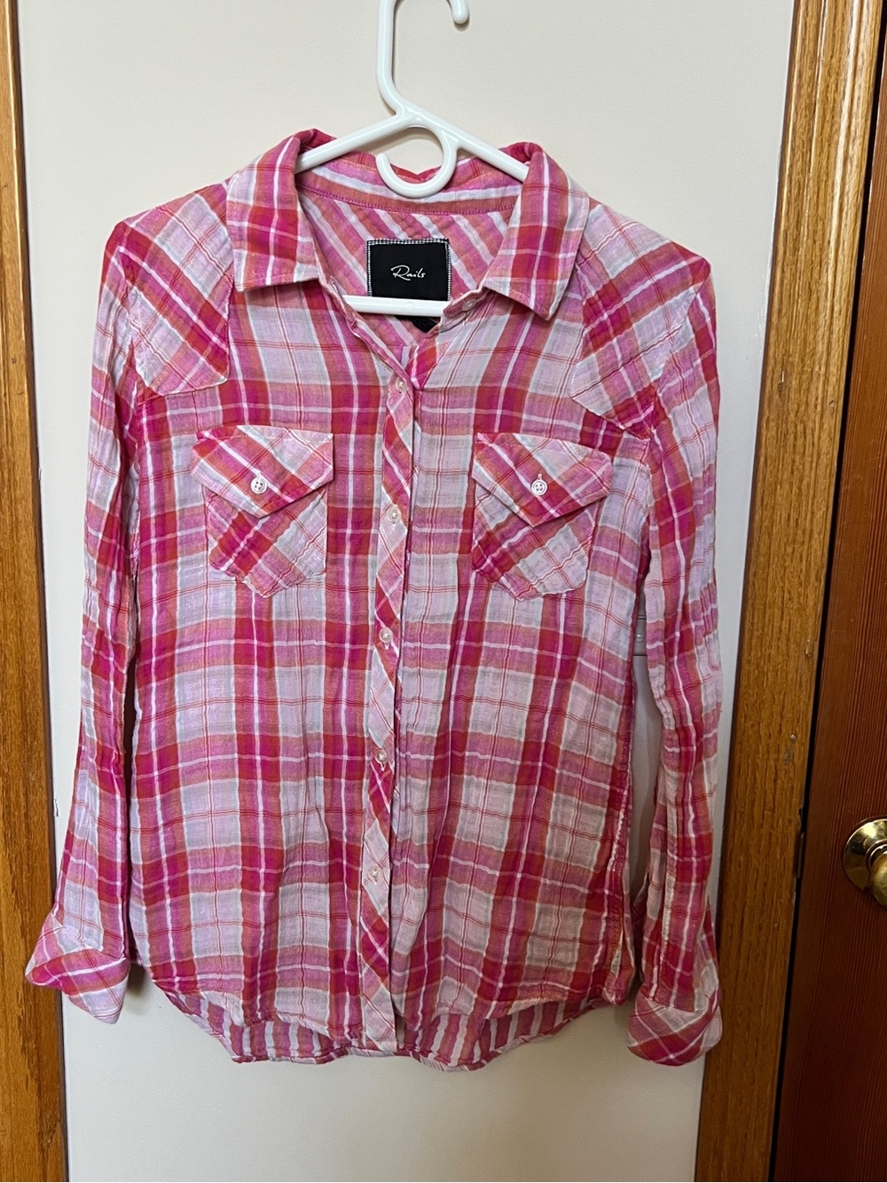 Rails Womens Small Pink Plaid Button Down Shirt Top Western Long Sleeve